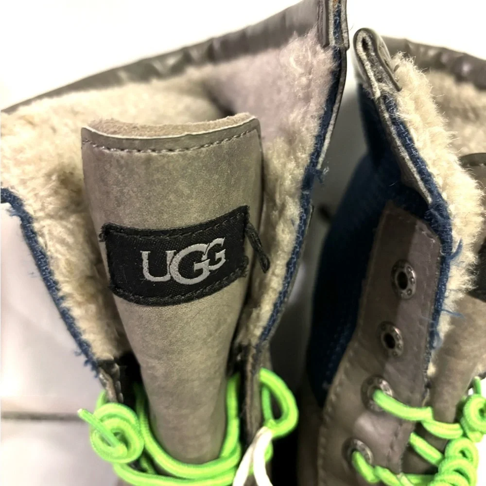 UGG Butte II Grey Gray Leather Short Snow Boots Size 1 Unisex Boys Girls‎